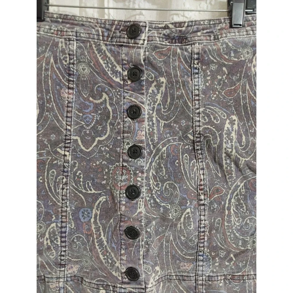 Knox Rose Womens Size 6 Paisley Corduroy Button Front Mini Skirt Purple Gray